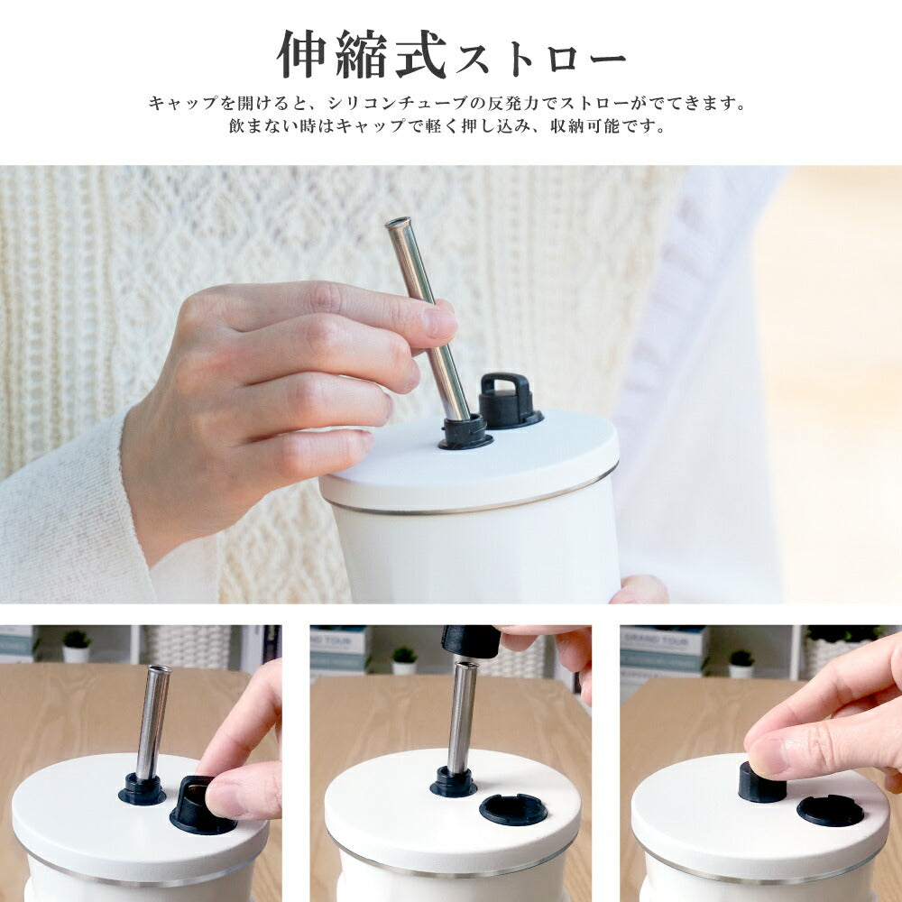【80%OFFクーポン利用で896円】タンブラー 2way ストロー付き 専用ホルダー付き ステンレス 保温 保冷 蓋付き コップ 持ち運び トラベルタンブラー 水筒 600ml おしゃれ 大容量 結露しない 二重構造 真空断熱 アイスクリーム ジュース コーヒー f-00026