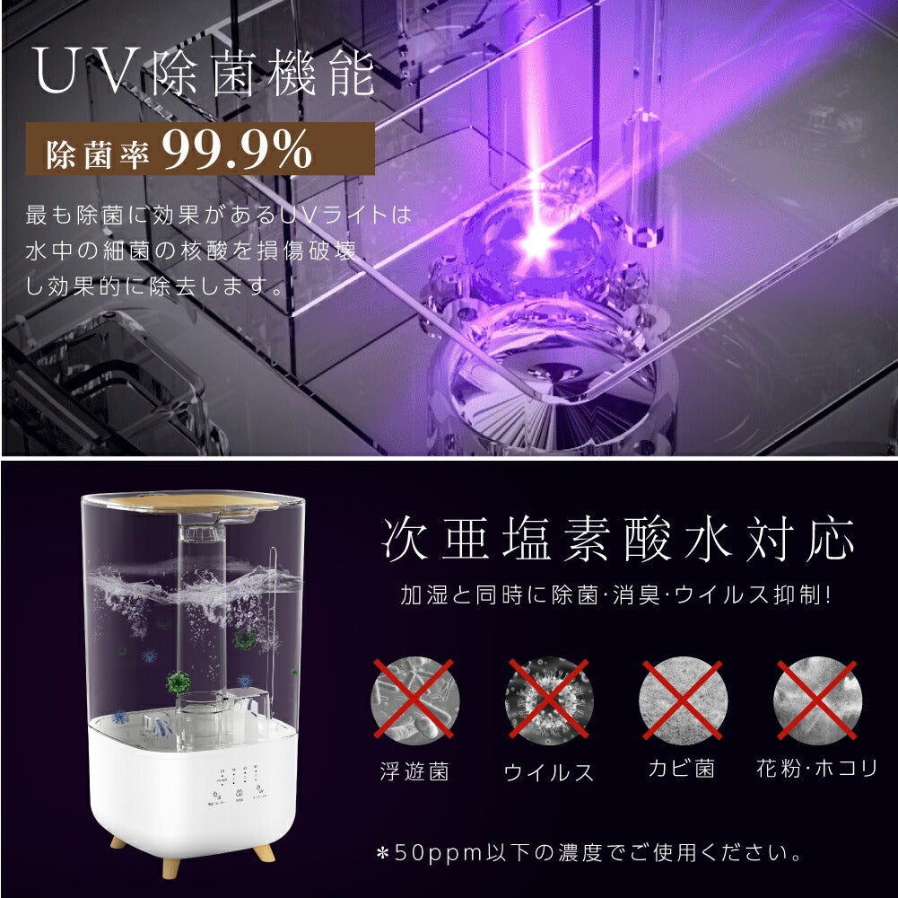 30日限定☆80%OFF で996円!卓上 ハイブリッド加湿器 加熱式 超音波 加湿器 UVライト 除菌 大容量4L 上部給水 次亜塩素酸水対応 3段階加湿調節 タイマー機能 LEDタッチパネル 空気清浄 アロマ対応 静音 省エネ 空焚き防止 寝室 家庭 オフィス h-00017