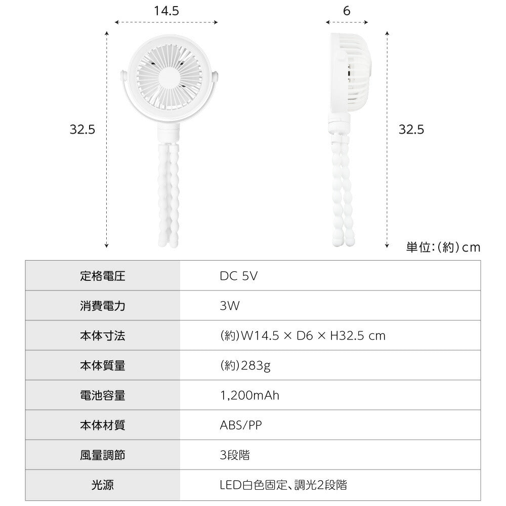 【75%OFFクーポン利用で970円】卓上扇風機 5way ベビーカー 巻き付け扇風機 360°角度調節可能 持ち運び 三脚 小型 サーキュレーター USB充電 風量3段階調節 吊り下げ 静音 卓上 スマホスタンド LEDライト付き アウトドア ハンディファン i-00040