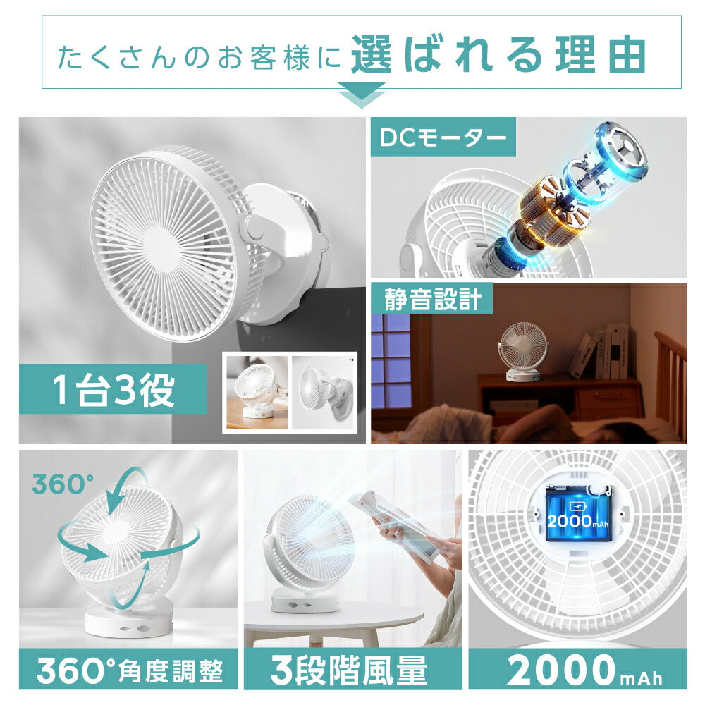 30日限定☆80%OFF で776円!充電式扇風機 クリップ式 スタンド式 壁掛け 3WAY 360°角度調節可能 卓上扇風機 静音 風量3段階 小型 卓上 USB 持ち運び ミニファン アウトドア i-00042