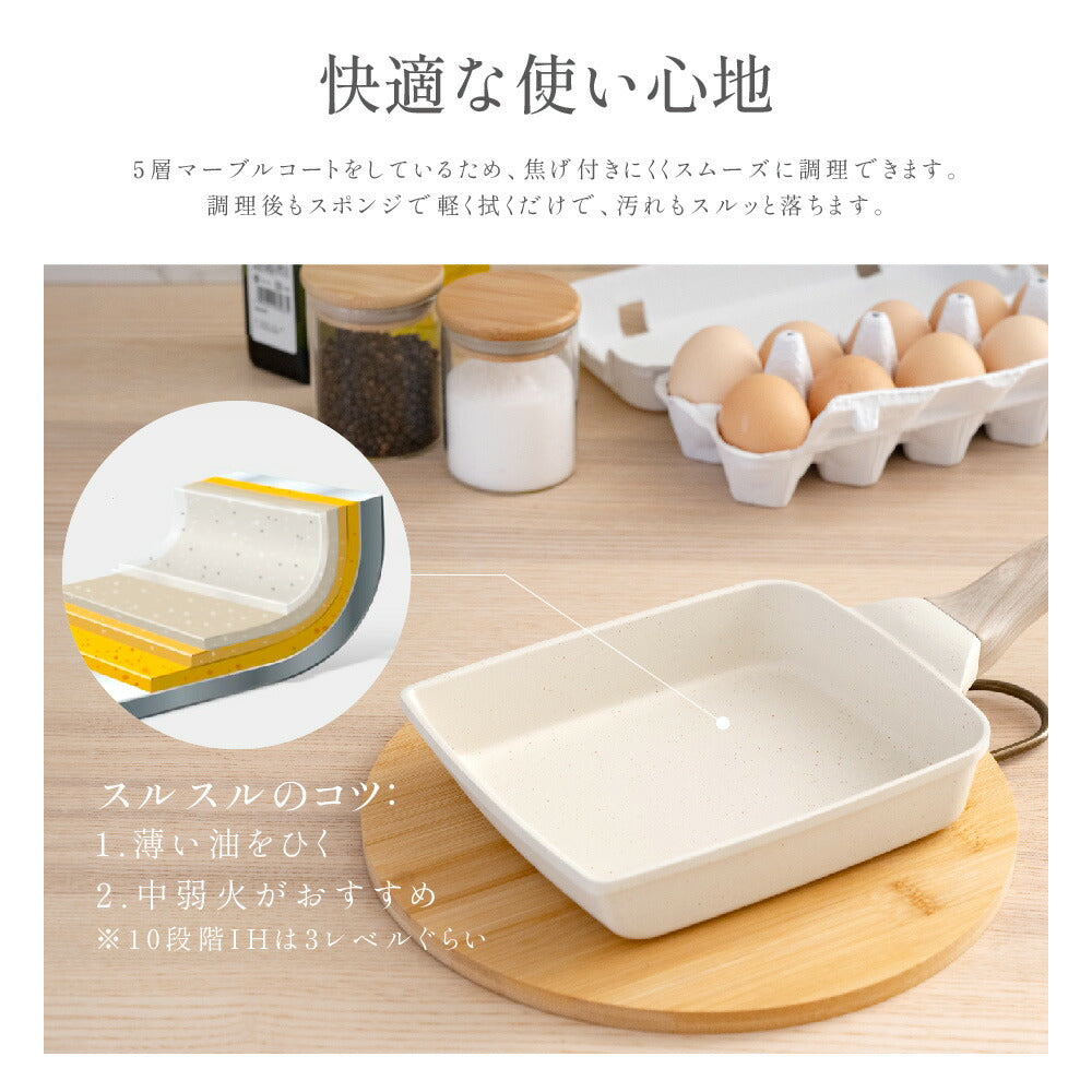 【75%OFFクーポン利用で1513円】予約販売受付中！卵焼き フライパン 14x18cm IH〜ガス火対応 卵焼き器 お弁当用卵焼き器 マーブルコート 角玉子焼 くっつくことがなく キッチン用品 食器 日用品 調理器具 手入れ簡単 c-00001