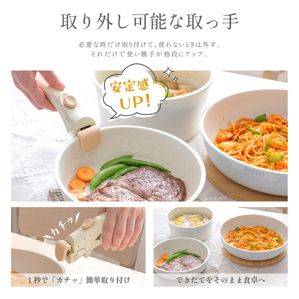 【80%OFFクーポン利用で3104円】フライパン セット ih 6点 IH〜ガス火対応 取っ手が取れる ソースパン 蓋付き 簡単調理 お弁当 蓋 鍋 軽い キッチン用品 食器 調理器具 手入れ簡単 家庭用 子供 一人暮らし c-00006