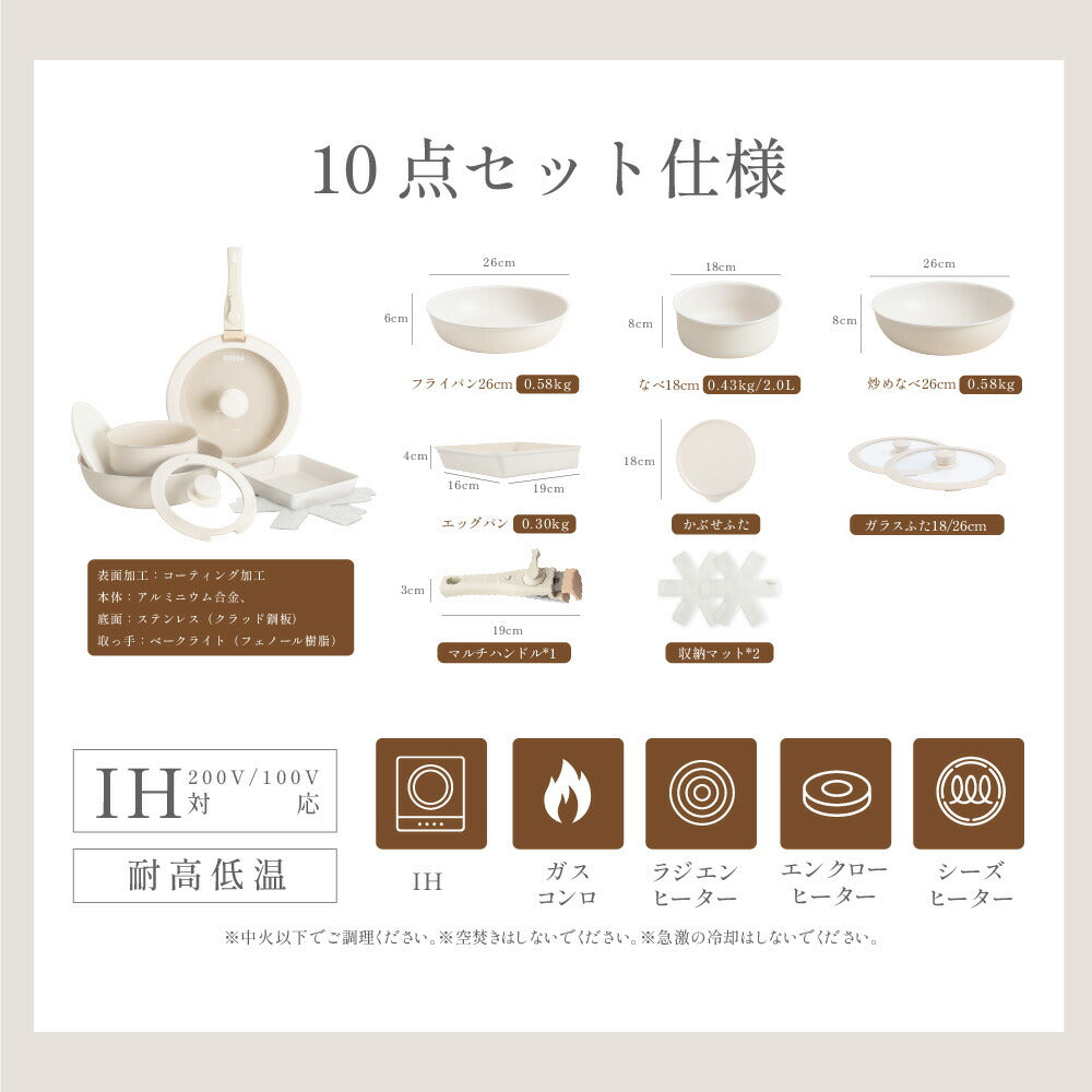 【75%OFFクーポン利用で4820円】フライパン セット ih 10点 IH〜ガス火対応 取っ手が取れる エッグパン 蓋付き 簡単調理 お弁当 蓋 鍋 軽い キッチン用品 保存容器 冷凍 食器 調理器具 手入れ簡単 家庭用 子供 一人暮らし c-00027