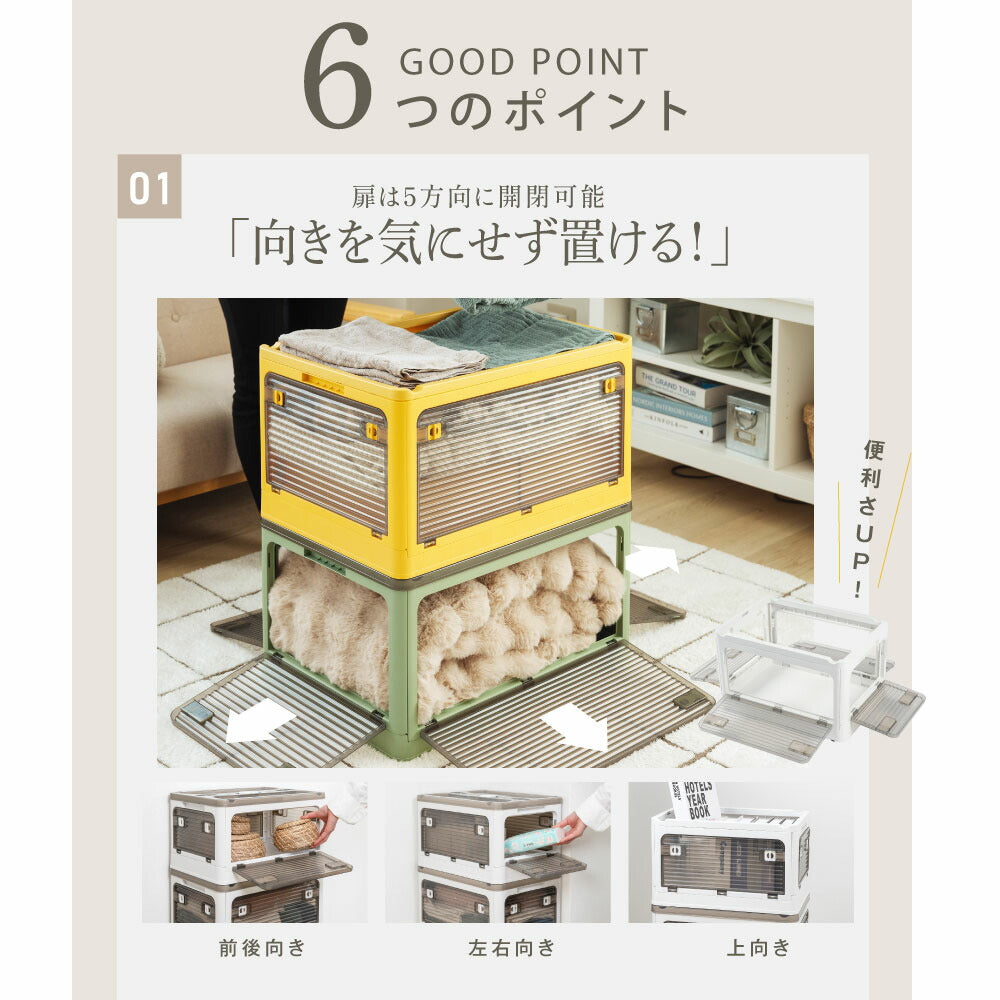30日限定☆80%OFF で880円!【総合ランキング１位 即納！】収納ボックス 折畳み キャスター付き 5面開閉 収納ケース 押入れ収納 組立簡単 27L/40L/53L/82L 積み重ね 衣装収納ボックス フタ付き ボックス コンパクト 透明 収納コンテナ 衣類 布団 f-00003