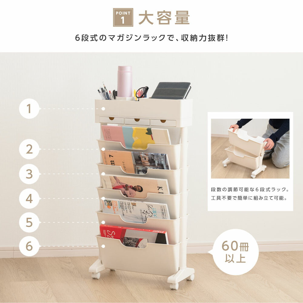 30日限定☆80%OFF で2516円!【総合ランキング1位！】ファイルワゴン キャスター付き デスク収納 マガジンラック 収納棚 大容量 収納ラック 本棚 ワゴン オフィス リビング 隙間ワゴン デスク整理 雑誌収納 おしゃれ 省スペース インテリア 収納用品 f-00048