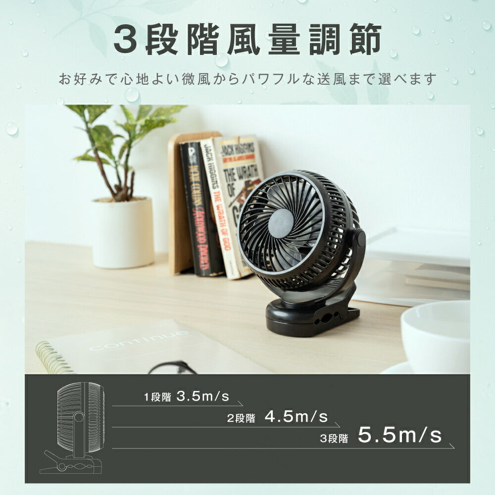 【75%OFFクーポン利用で1495円】扇風機 クリップ式 LEDライト付き おしゃれ 小型 充電式扇風機 壁掛け 大容量バッテリー 360°角度調節可能 ベビーカー取付可 卓上 スタンド式 USB給電 コードレス 静音設計 サーキュレーター アウトドア対応 常夜灯 i-00030