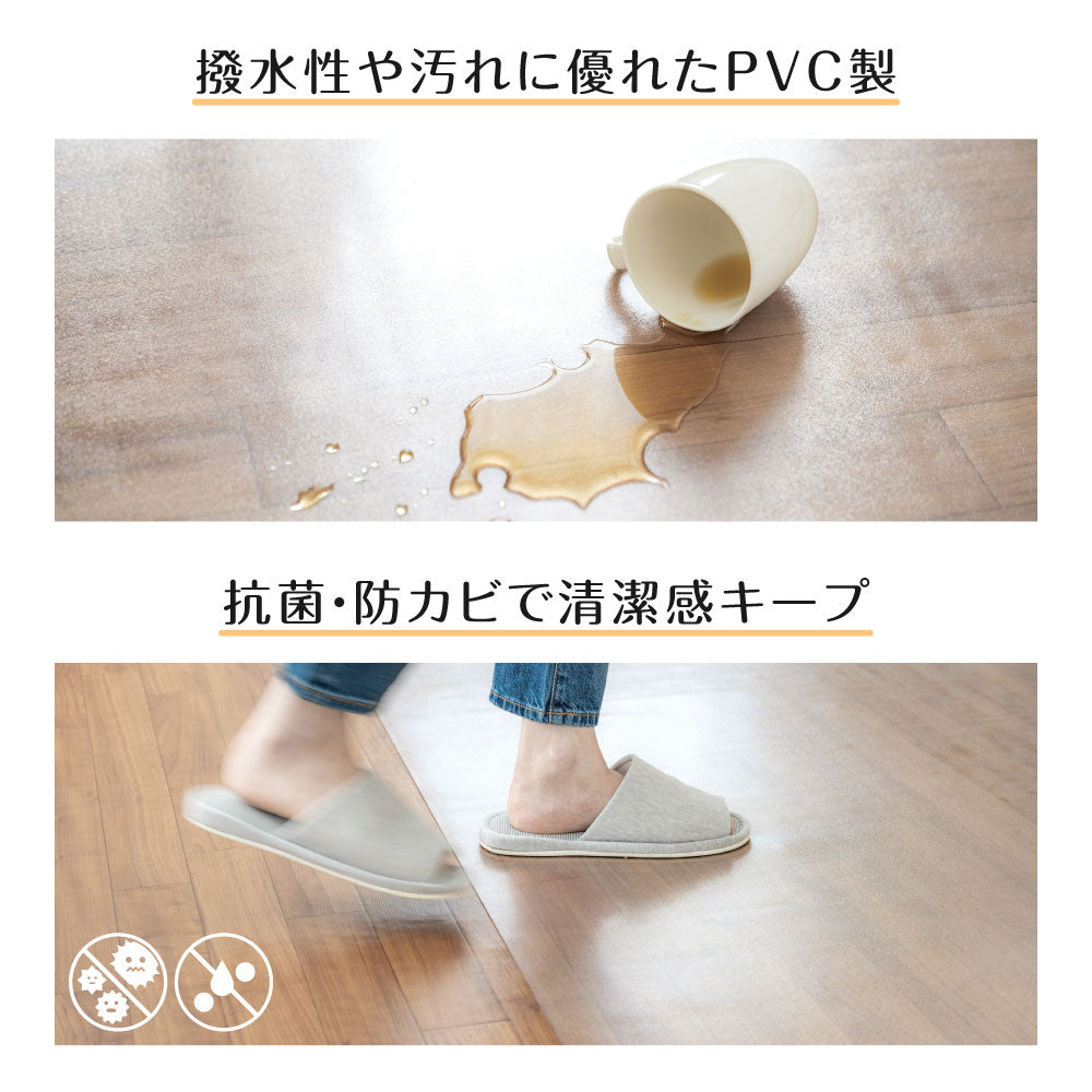【75%OFFクーポン利用で893円】拭けるキッチンマット クリア 撥水 60cm×240cm 透明 防水 床暖房対応 抗菌 防カビ 厚さ1.5mm 拭ける キッチン マット 240cm 滑り止め クリアマット 透明マット おしゃれ 台所 カーペット フロア ロング matpvc-60240